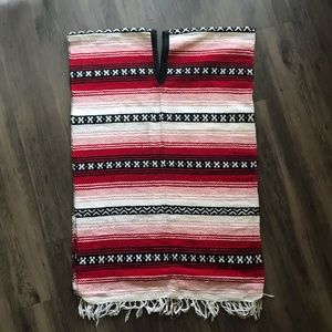 Mens red stripe poncho
